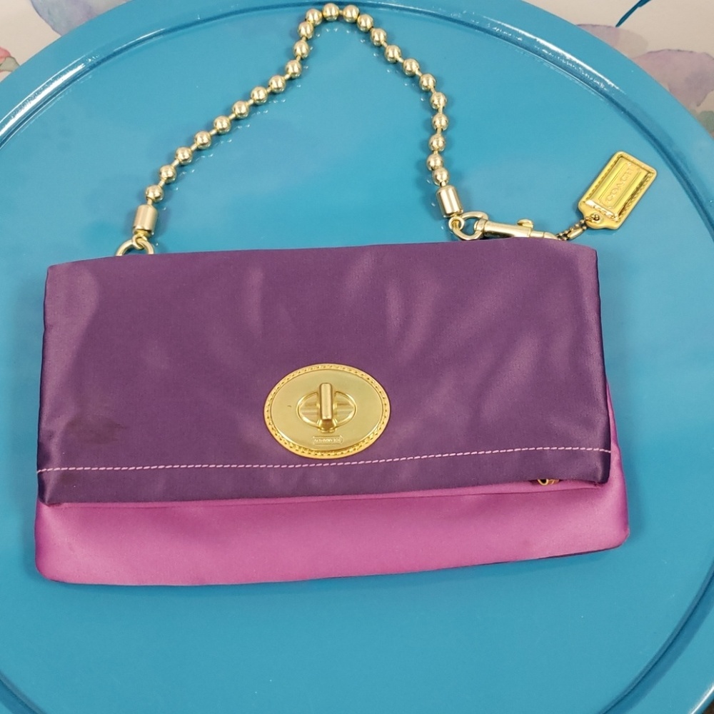 COACH purple satin clutch